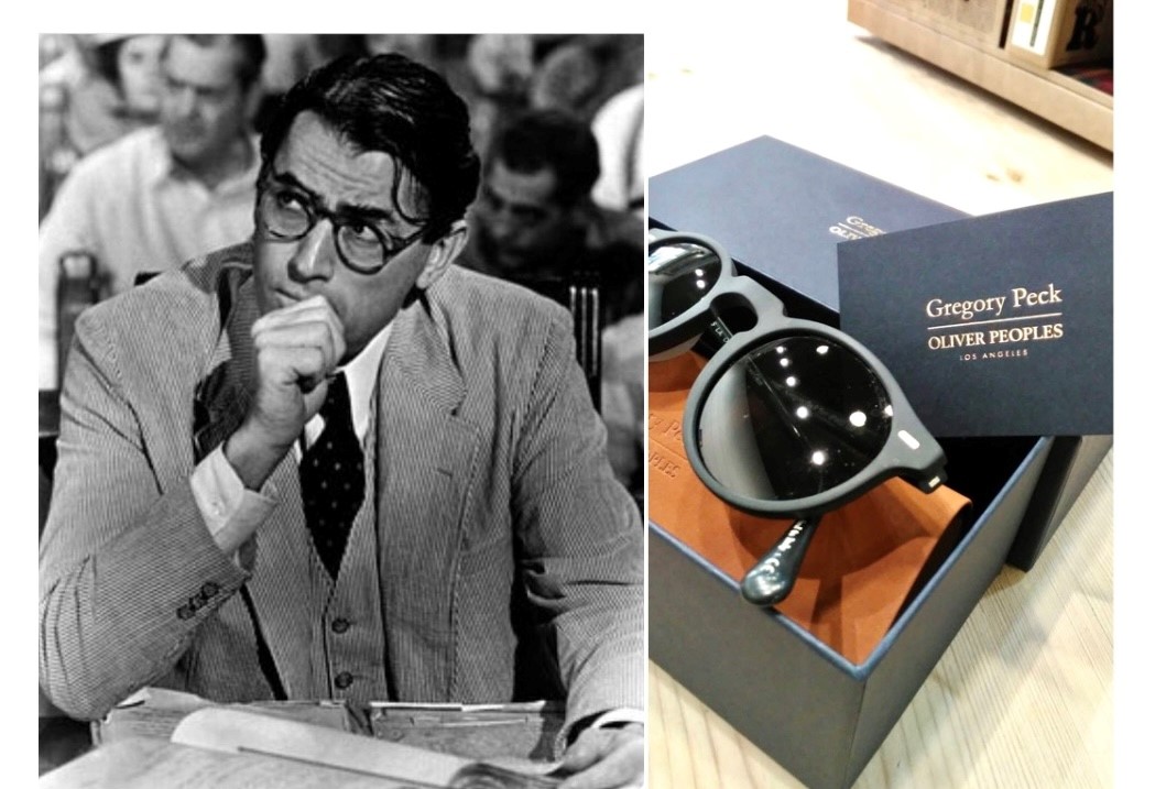 Fotografia de Gregory Peck como Atticus Finch en Matar a un Ruiseñor, luciendo unas gafas Oliver Peoples